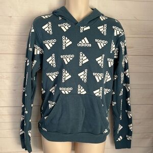 Adidas Size Small Blue Hooded Pullover Sweatshirt Adidas All Over Print